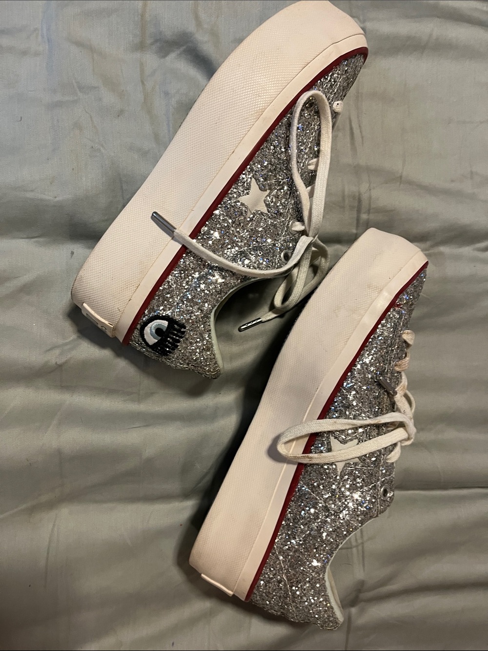 Converse Silver Glitter Low-Top Platform Sneakers